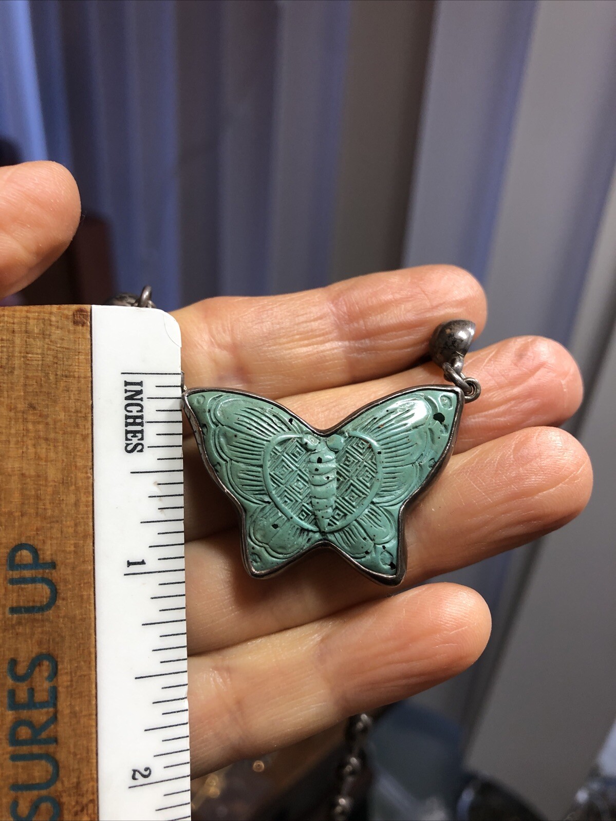 30. Signed 925 Sterling Pastel Green BUTTERFLY Half Ball Link Necklace 44g, 18″