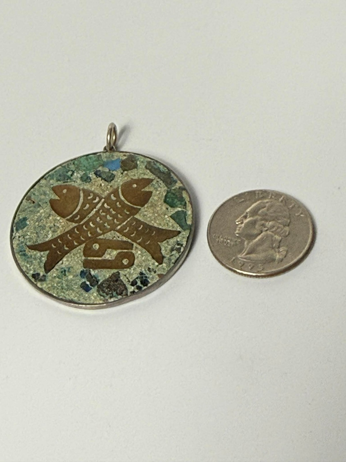 VTG Taxco Mexico Sterling Silver Mixed Metal Fish Pendant 925 Inlay Mid Century