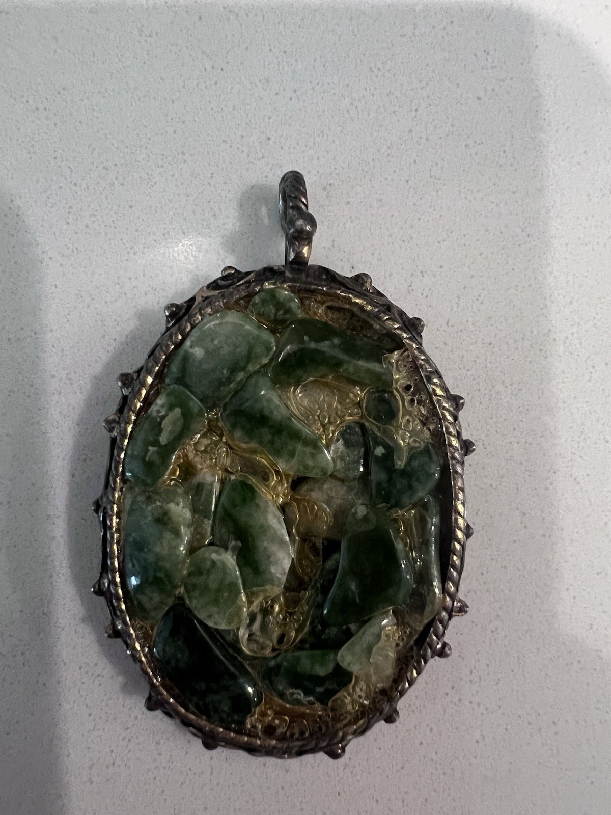 Vintage MCM 60s Jade Gemstone Chip Cluster Pendant