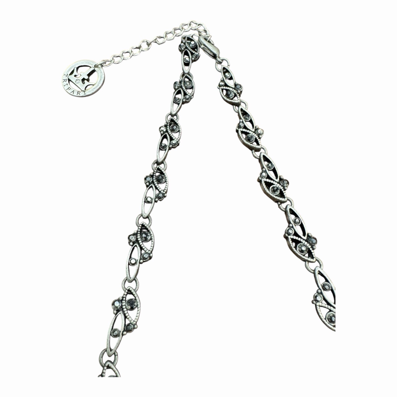 Crown Trifari Necklace Silver Tone With Marcasite 15.5 in – 17.5 in Adjustable
