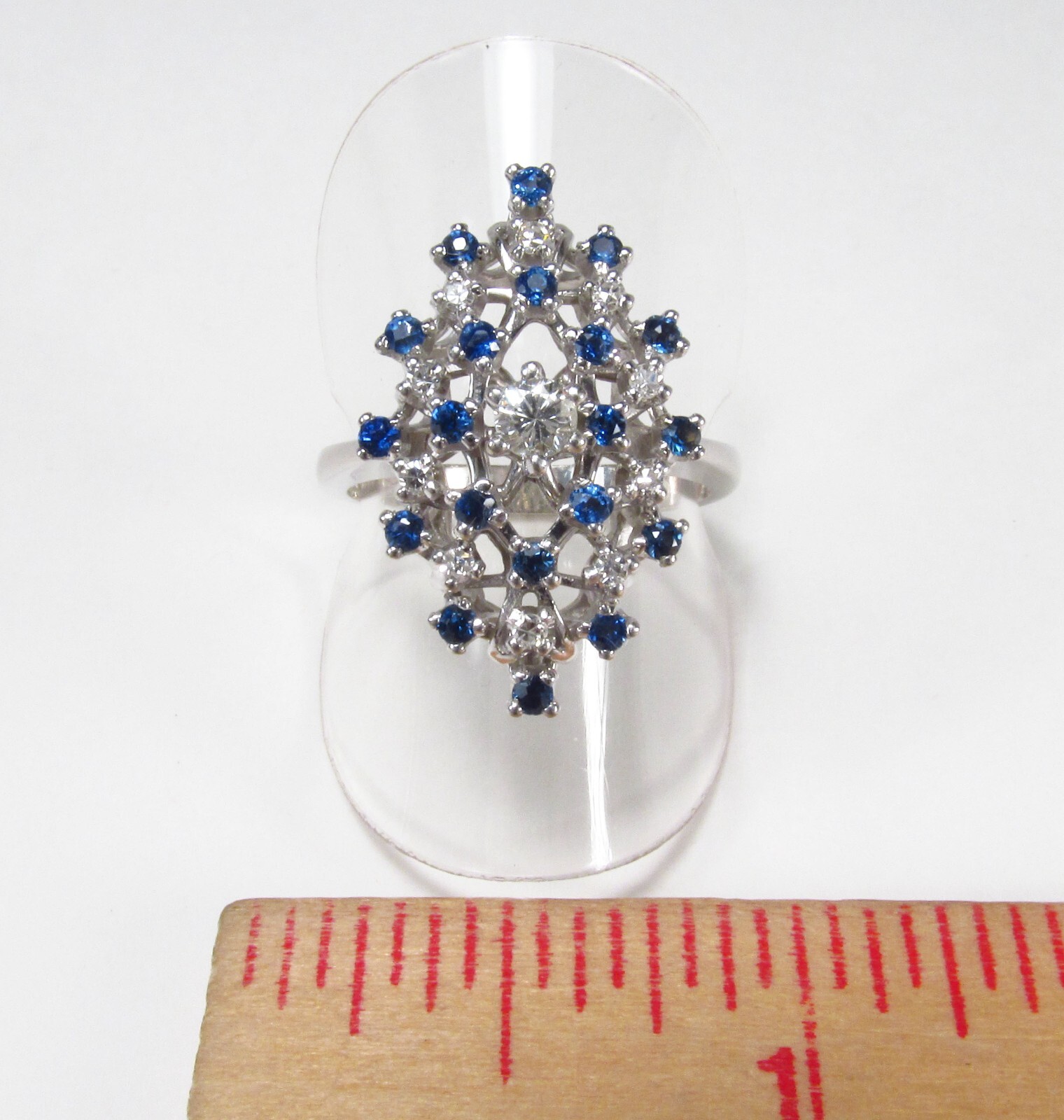 Vintage ODI NY USA 14K White Gold 0.75 ctw Diamond Sapphire Cocktail Ring Sz 8