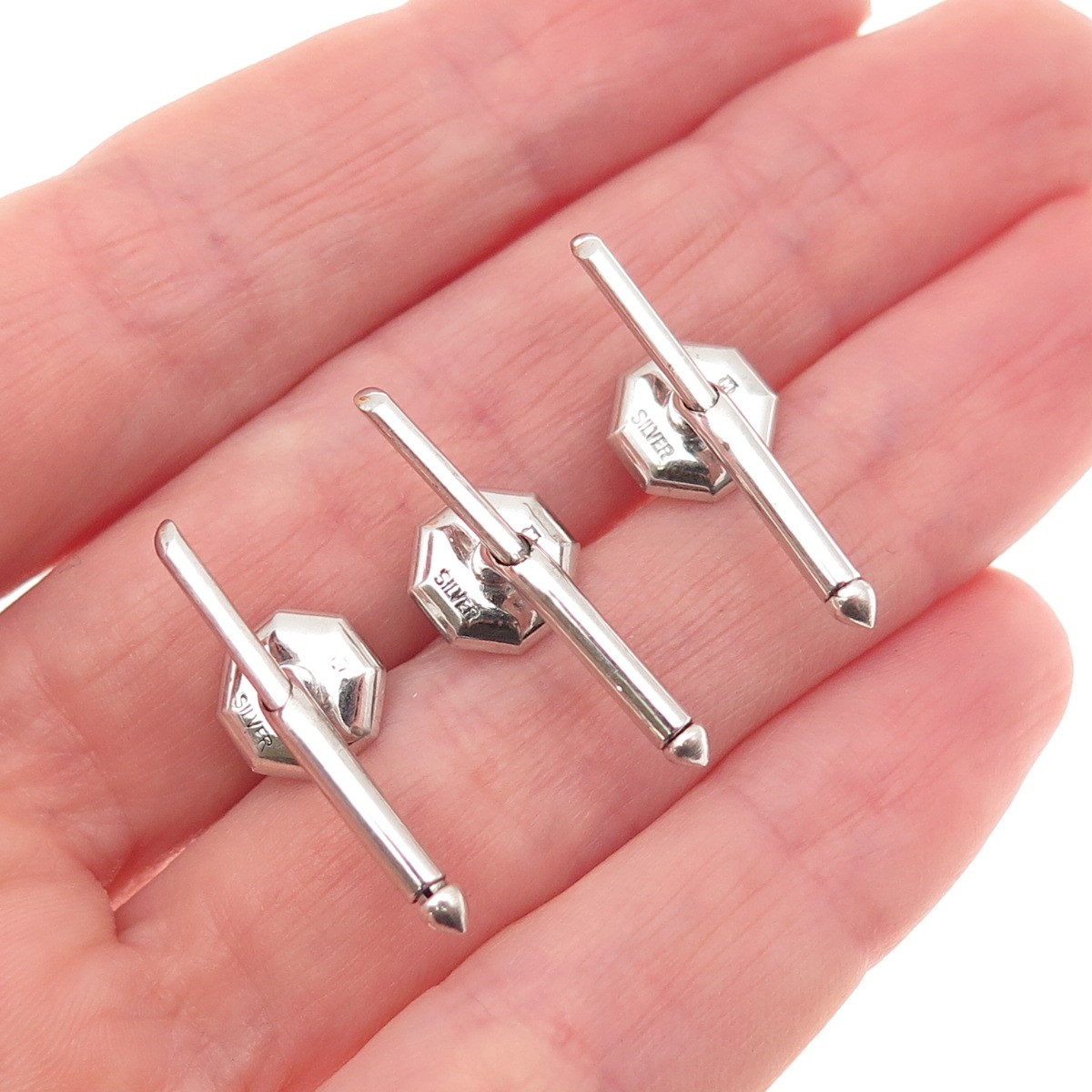 Mikimoto 925 Sterling Antique Japan Real Akoya Pearl SET of 3 Tuxedo Shirt Studs