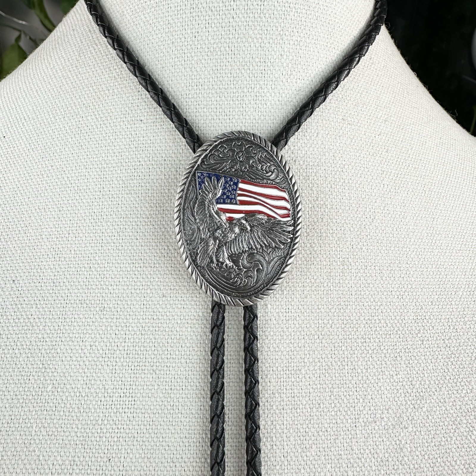 Vintage Ivan “Great American Eagle” Silver Tone Over Brass Western Bolo Tie