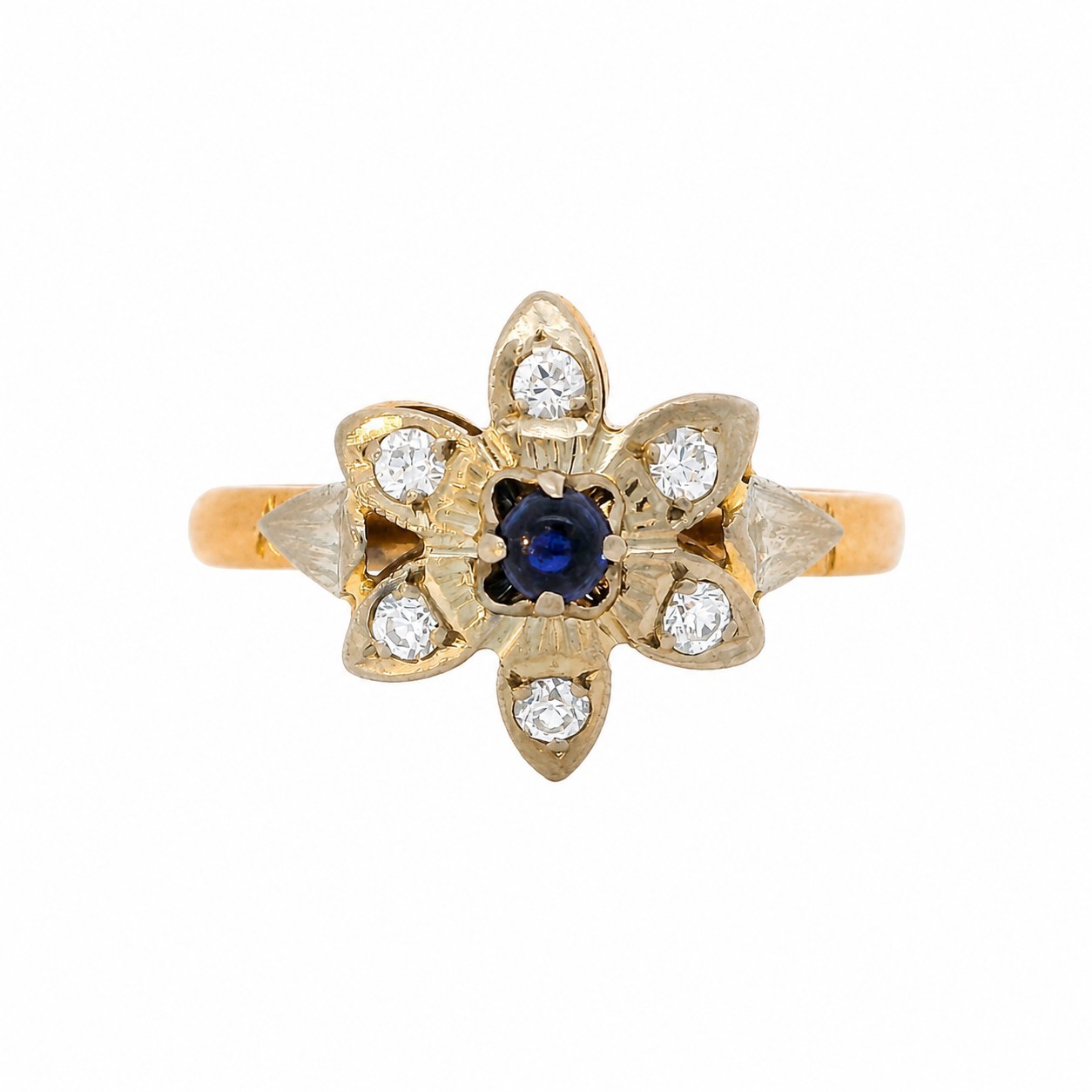 Vintage Soviet Era 583 Pink/White Gold Lab-Created Stone Flower Ring – Size 9