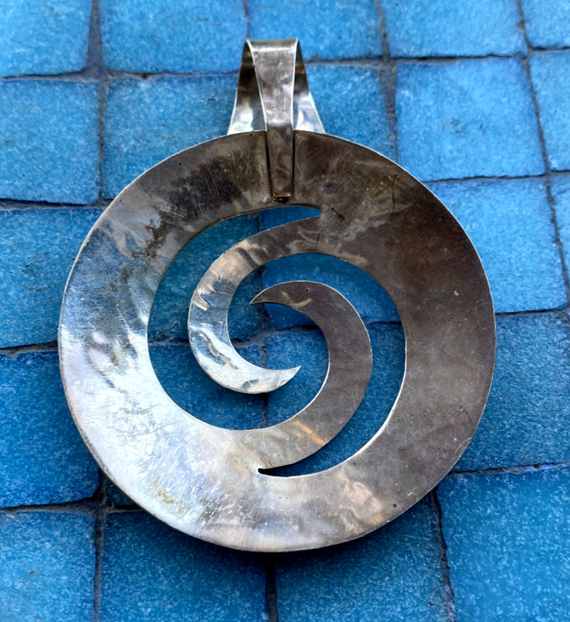 Vtg DDD Dominique Dinouart Mexico Hammered Sterling Silver Modernist Pendant