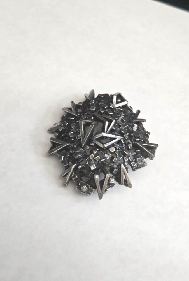 Collectible Robert Zentall Gun Metal Tone Brooch Pin Signed Modernist Brutalist