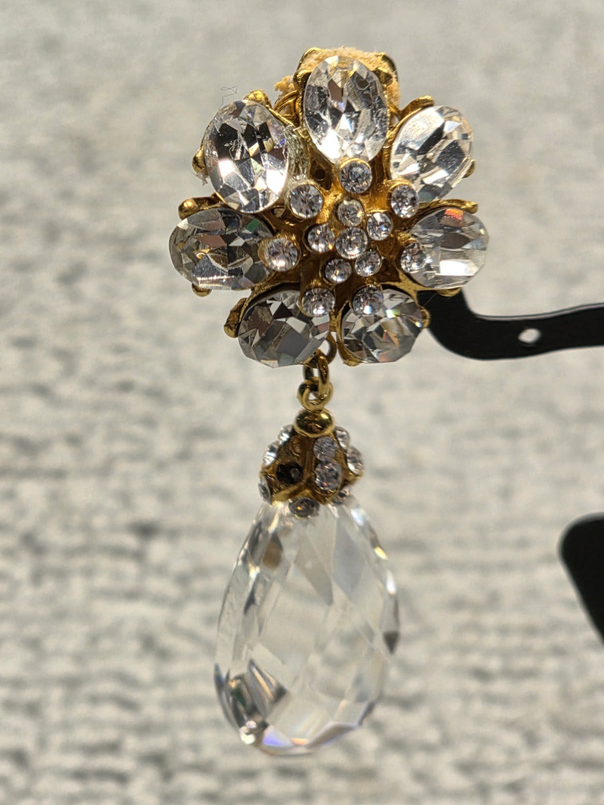Vintage Gold Tone Barrera Floral Rhinestone Cluster with Crystal Prism Drop…