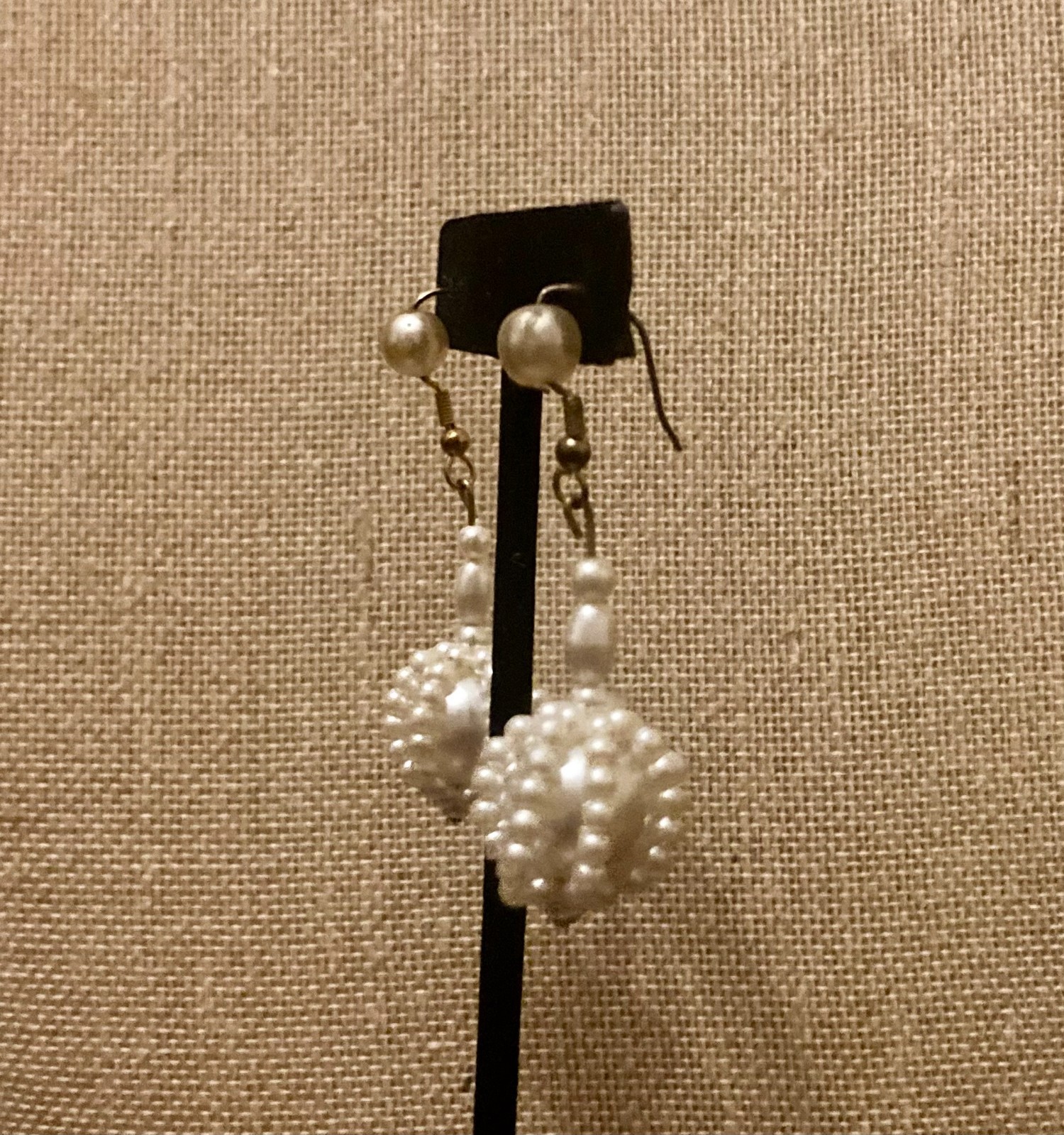 Vintage Faux Pearl Earrings Caged White Dangle Pierced Hook