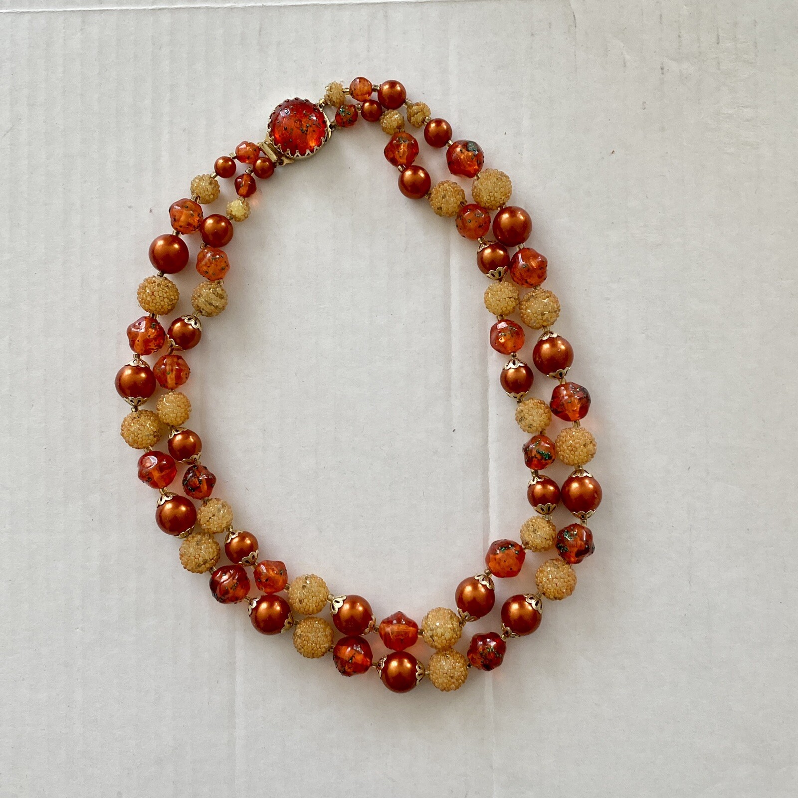 Vintage 20″ Bead Necklace Double Strand Copper Color Sugar Autumn Fall Colors