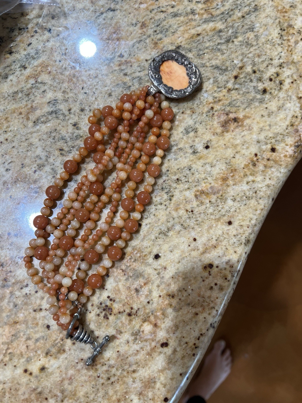 Stone And Carved Shell Orange Necklace