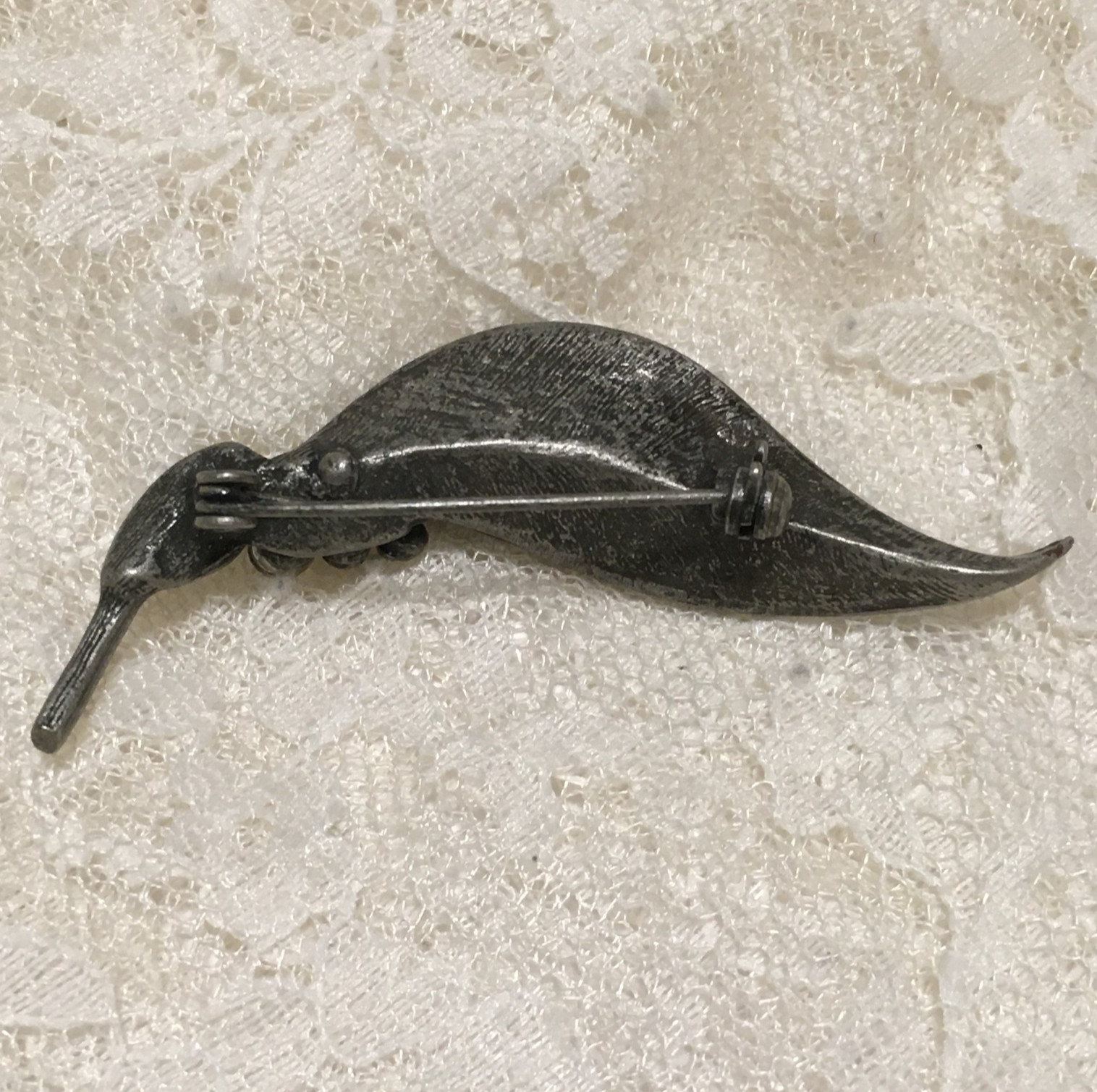 Vintage Rhinestone Brooch Pewter Leaf Shape AB Stones Spring Garden party Elegan