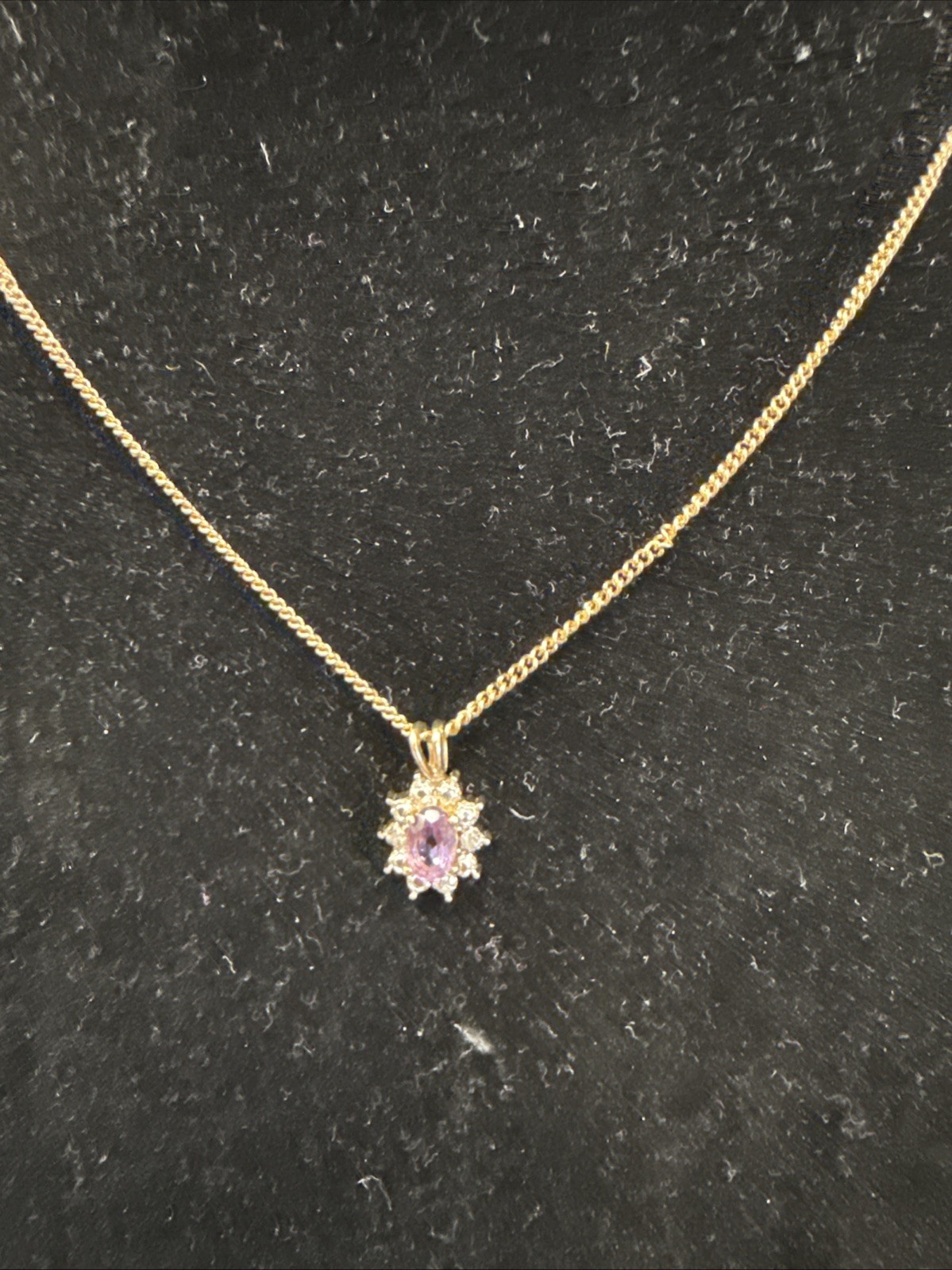 ⭐️Gorgeous Sterling Silver Gold Tone CZ Amethyst Pendant Necklace