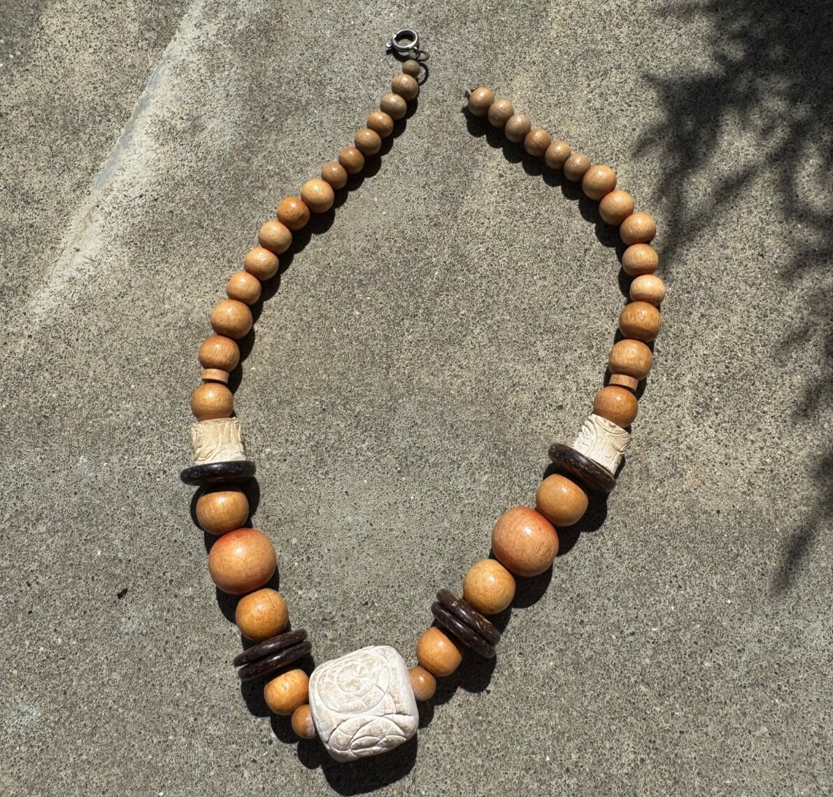 Beautiful ASIAN theme hand crafted wooden Beaded Necklace 17″