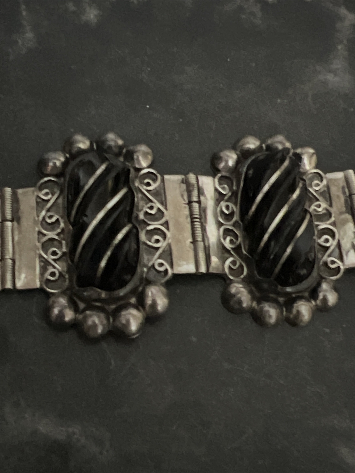 Vintage Sterling Onyx Bracelet & Earrings Set By Del Rio 64 Grams