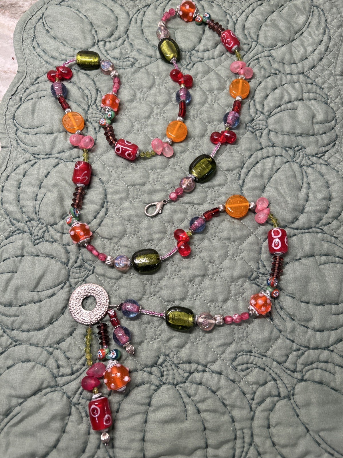 Vintage Mixed Czech Venetian Glass Beaded LONG CHAIN 49″