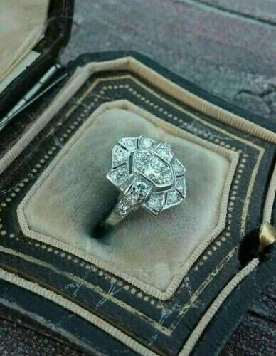 Art Deco Vintage 1.24CT Round Cut Lab Created Diamond Wedding Ring 925 Silver