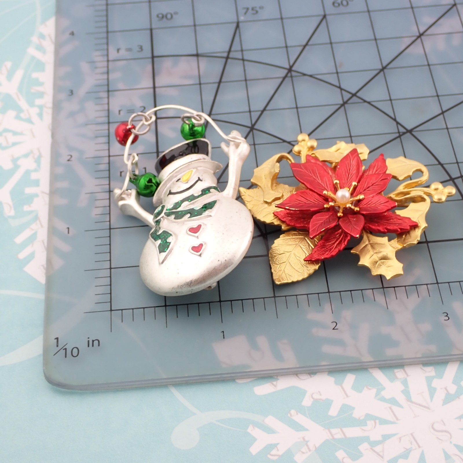 Vintage Snowman Holiday Red Poinsettia Enamel Christmas Pin Brooch Collection