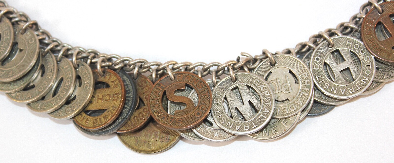 Vintage 1930’s-1950’s Transportation Token, Transit, Bus, Subway Charm Bracelet