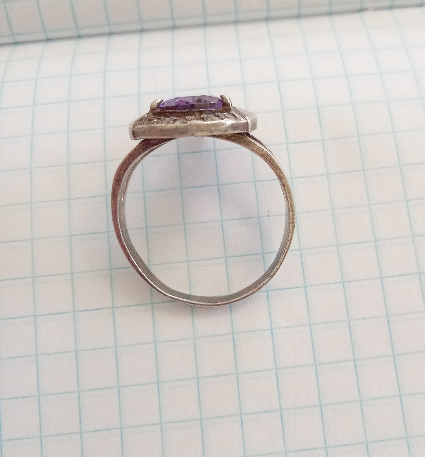 Vintage Ring Purple stone Sterling Silver 925 gold 375 test Women Jewelry siz 11