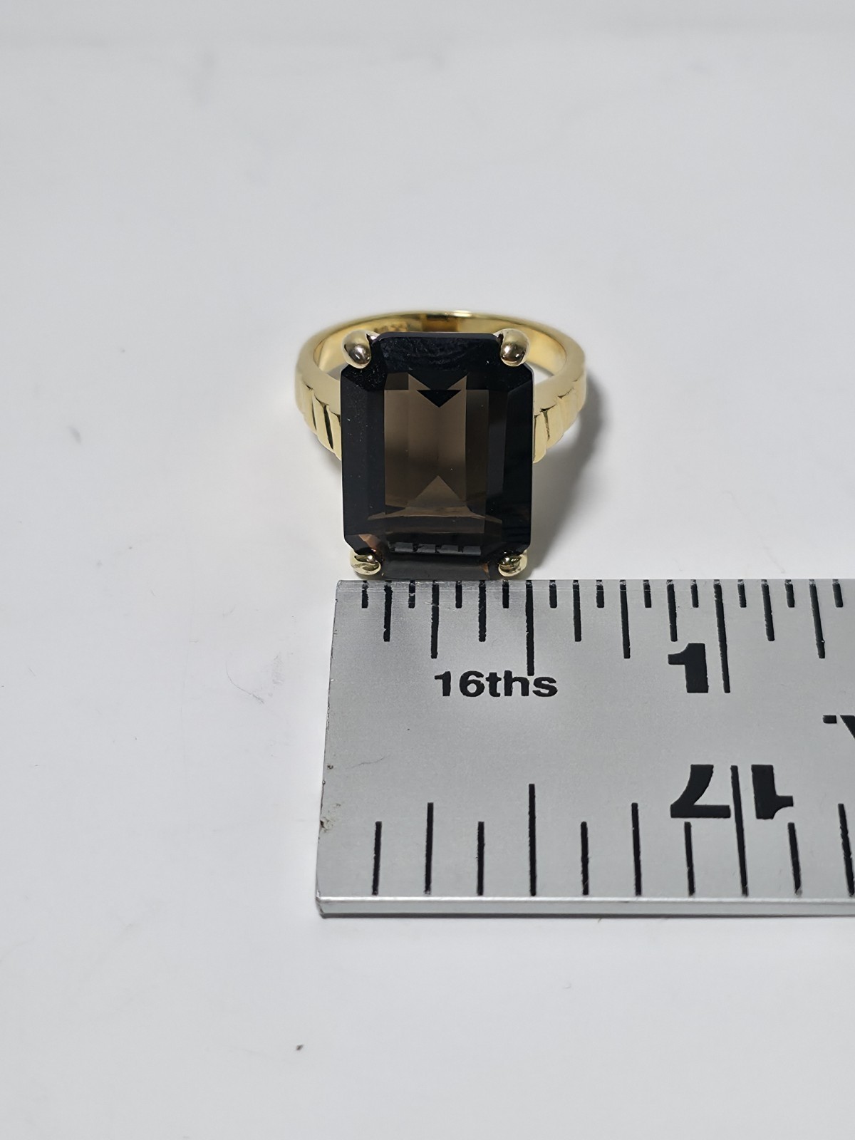 Vintage SETA Gold Plated Emerald Cut Smoky Quartz Statement Ring Size 7.75 (J2)