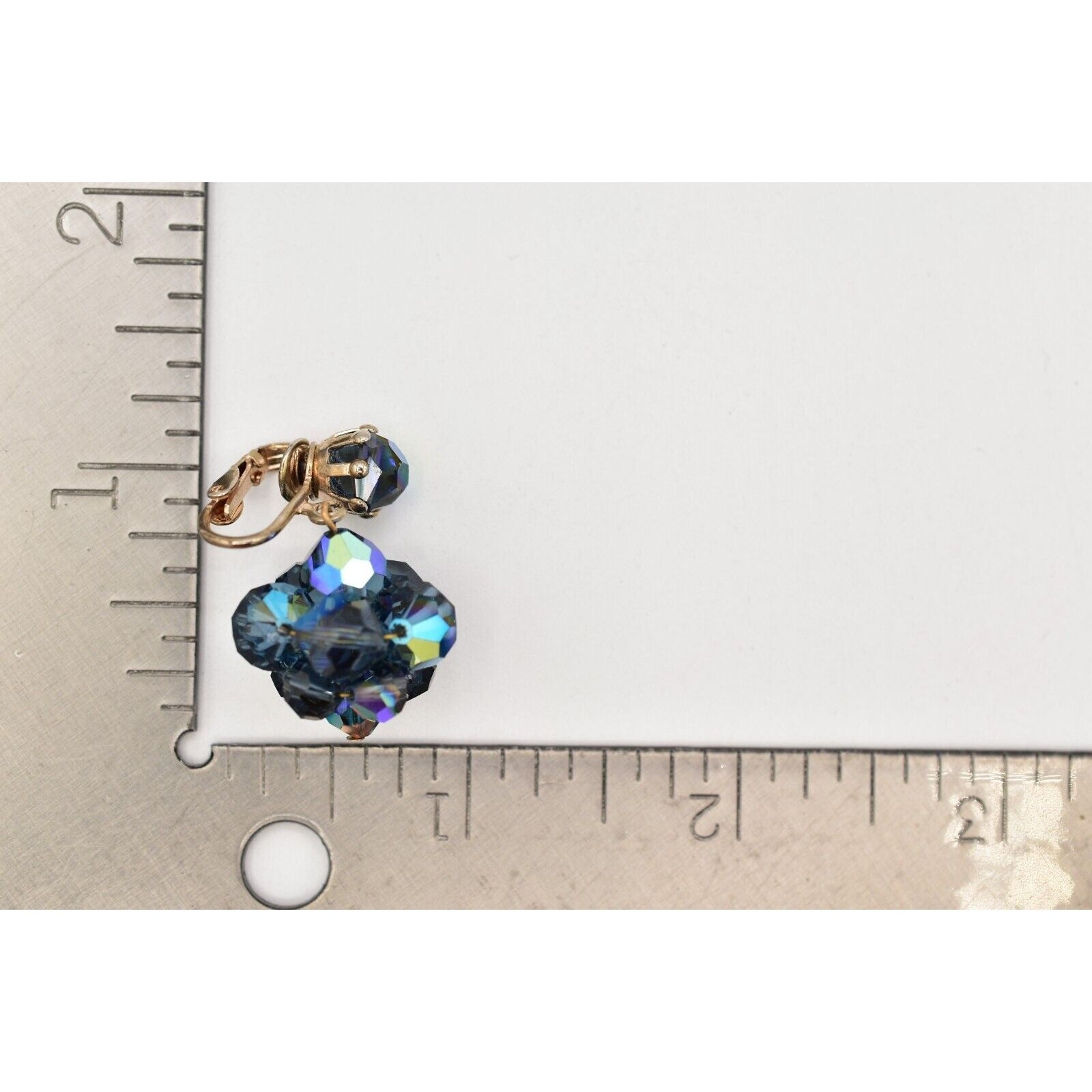 Laguna Vintage Clip On Crystal Earrings Dangle Navy Blue Drop Signed 1950s A24