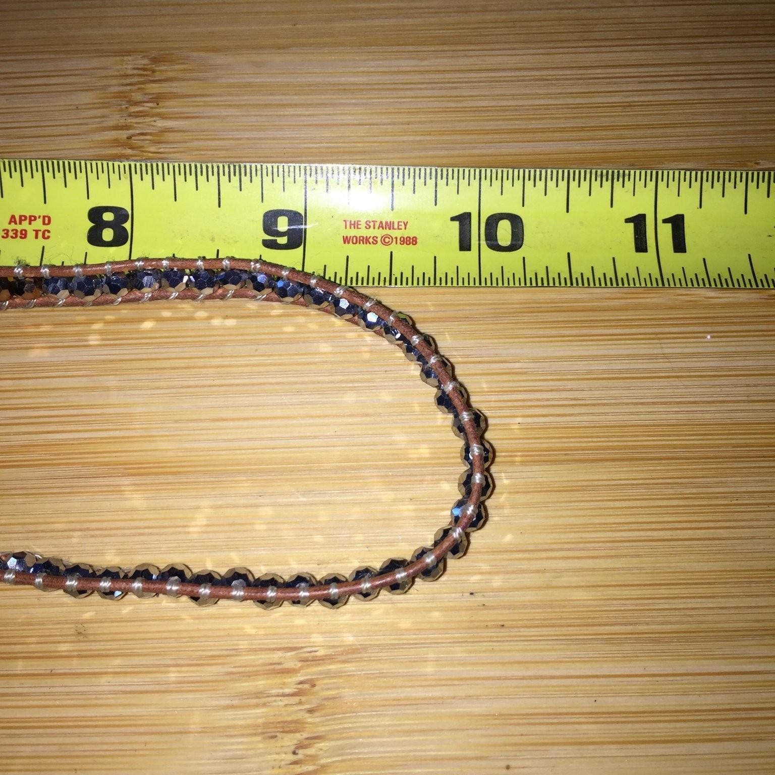 Vintage Boho Beaded Wrap Necklace Brown Leather Cord Acrylic Beads Adjustable