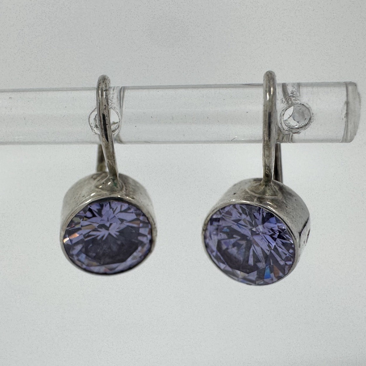 Vintage Artisan Karibau Round Bezel Set Purple Iolite Drop Earrings