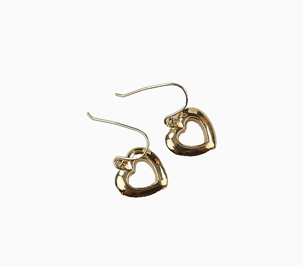 14K Yellow Gold Heart Dangle Drop Earrings Vintage JCM Fine Hook Classic Jewelry