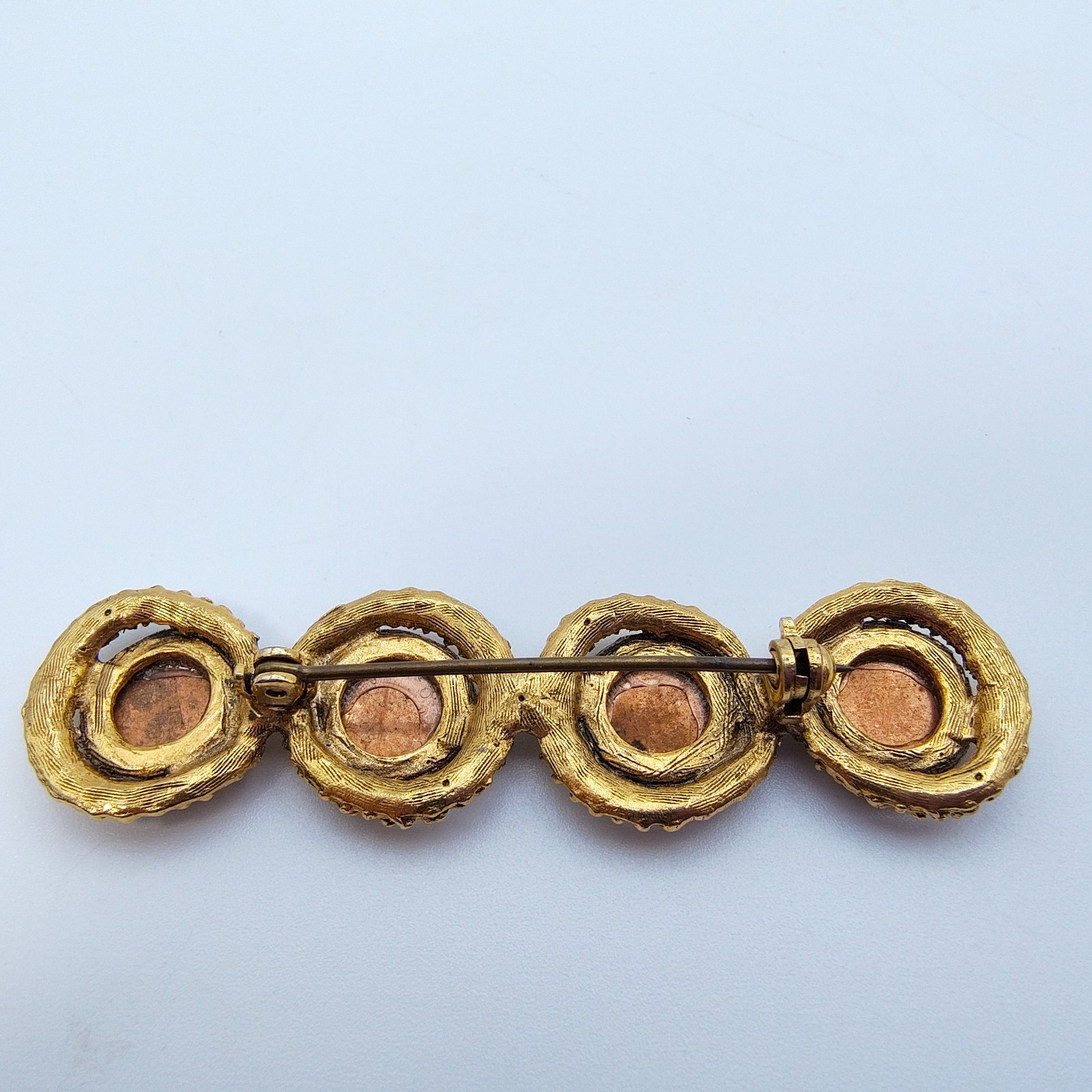Vintage Byzantine Style Bar Brooch Gold Tone Brown Victorian Revival Style