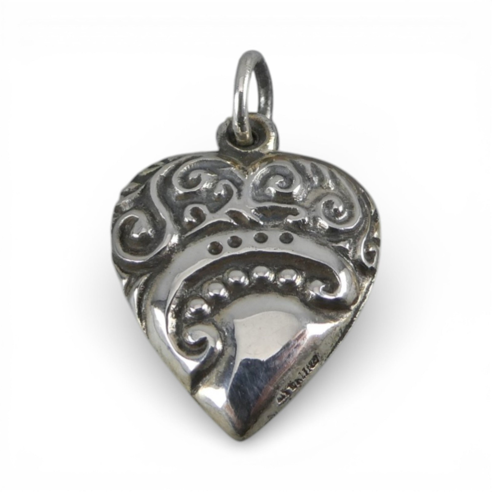 Sterling Silver HEART Charm for Bracelet SCROLL Necklace Pendant VINTAGE New OLD