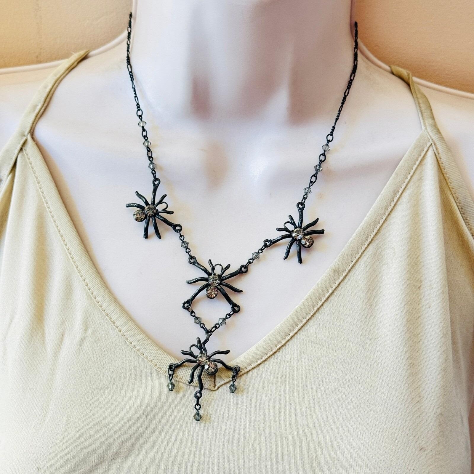 Marianna Jewelry Necklace Black Widow Spider Austrian Crystal USA Collar 90s Y2K