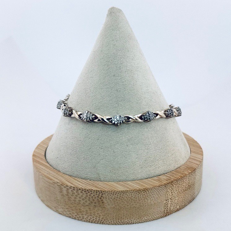 Estate 7.25in 925 Sterling Silver CZ Bracelet Twisted Link 11g Vintage Style