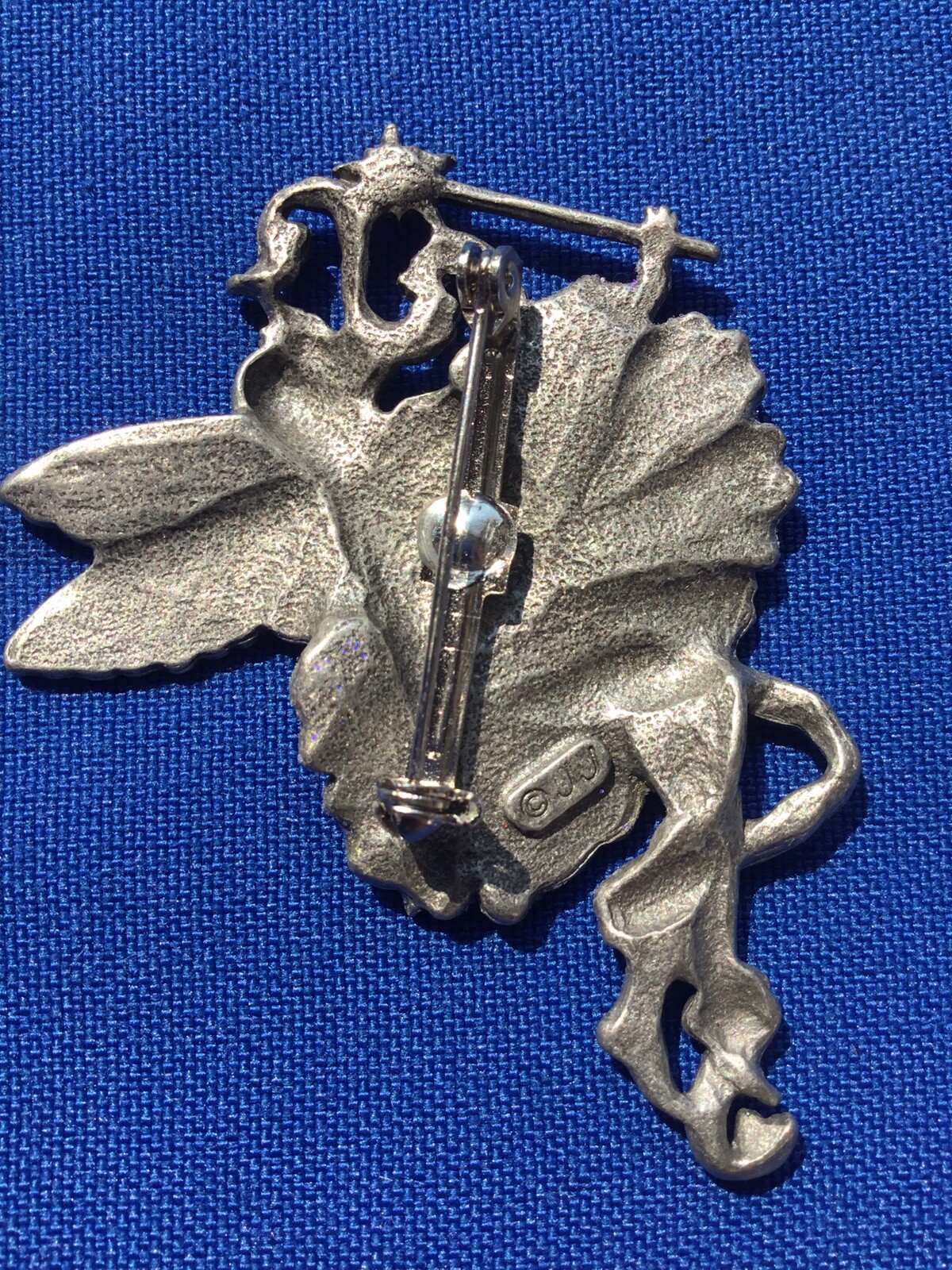 JJ Jonette Pewter Fairy Brooch Whimsical Fantasy Purple Glitter Flower Dress