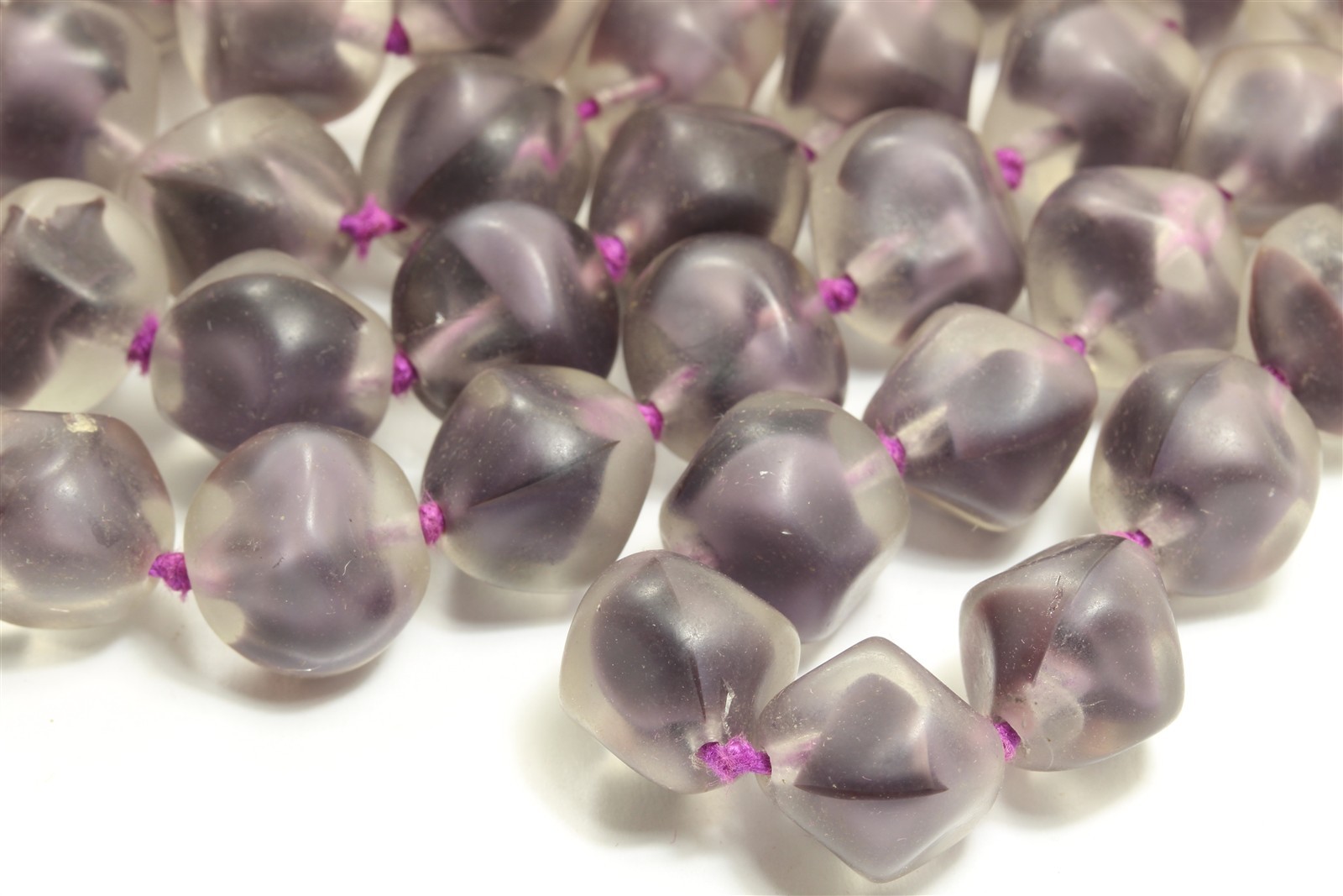 Vintage Mid Century LONG Hand Knotted Purple Frosted Glass Bead Necklace 42″