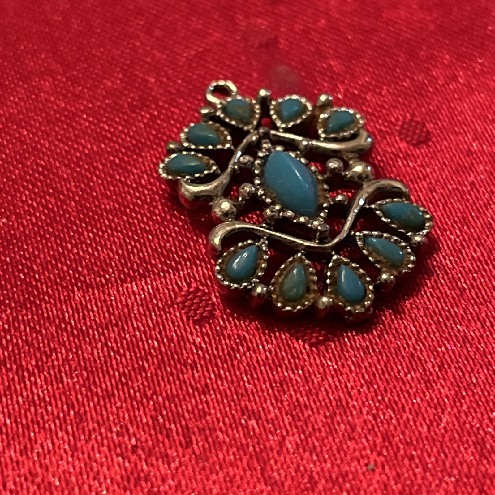 Silver Tone Turquoise Color Inlay Pendant Vintage