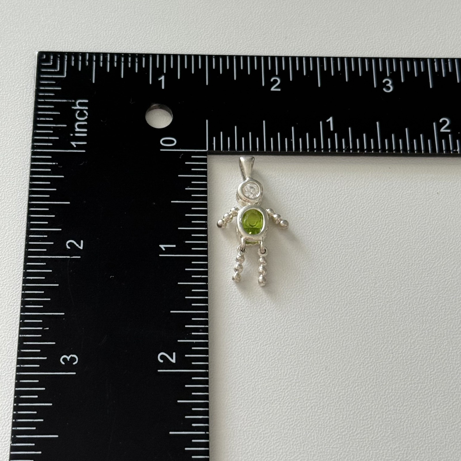 Vintage 925 Sterling Silver Green CZ Movable Stick Figure Person Charm Pendant