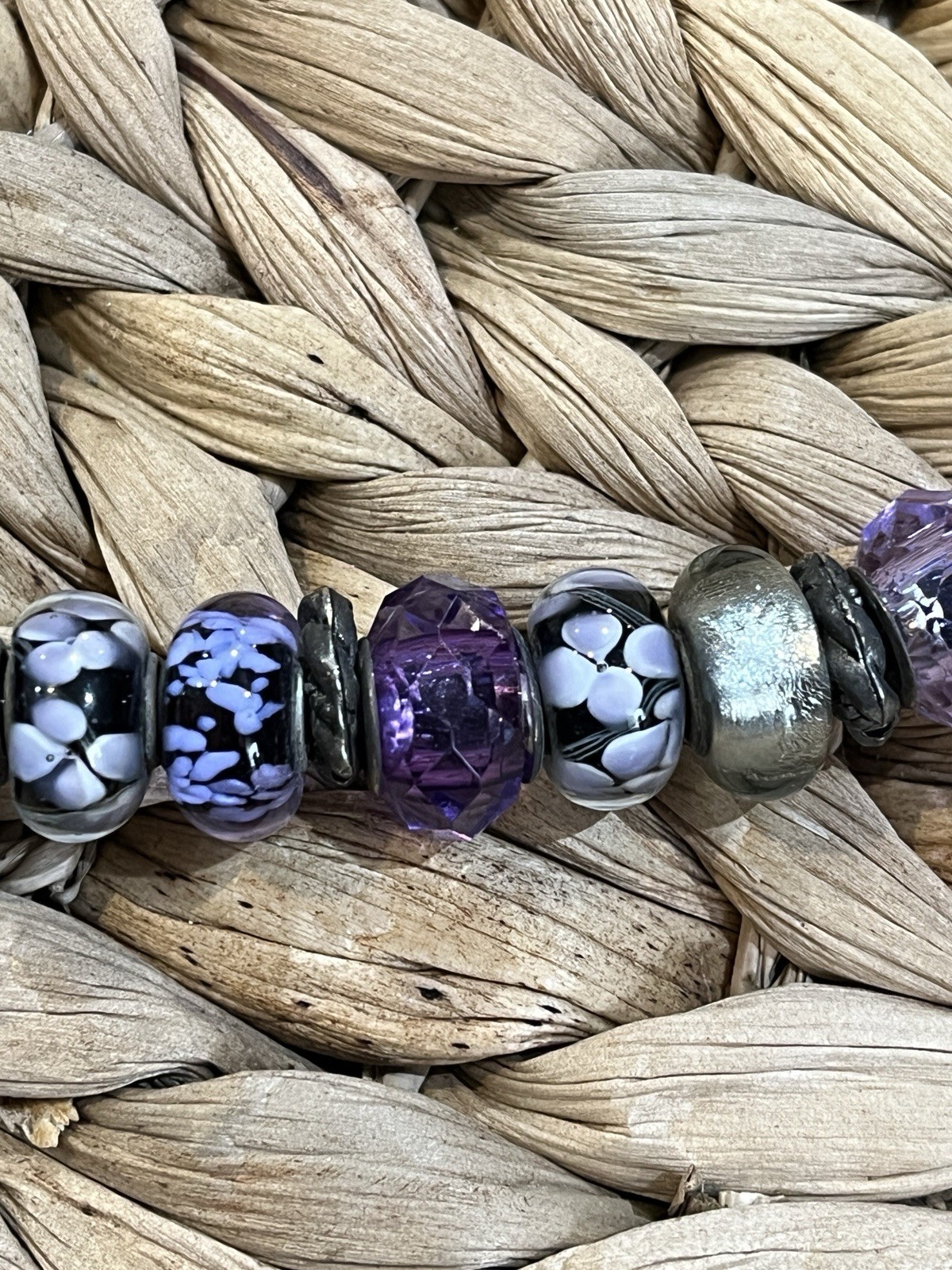 VTG Lampwork Art Glass Faceted Crystal Beaded Purple Beads Rare Artisan Foil