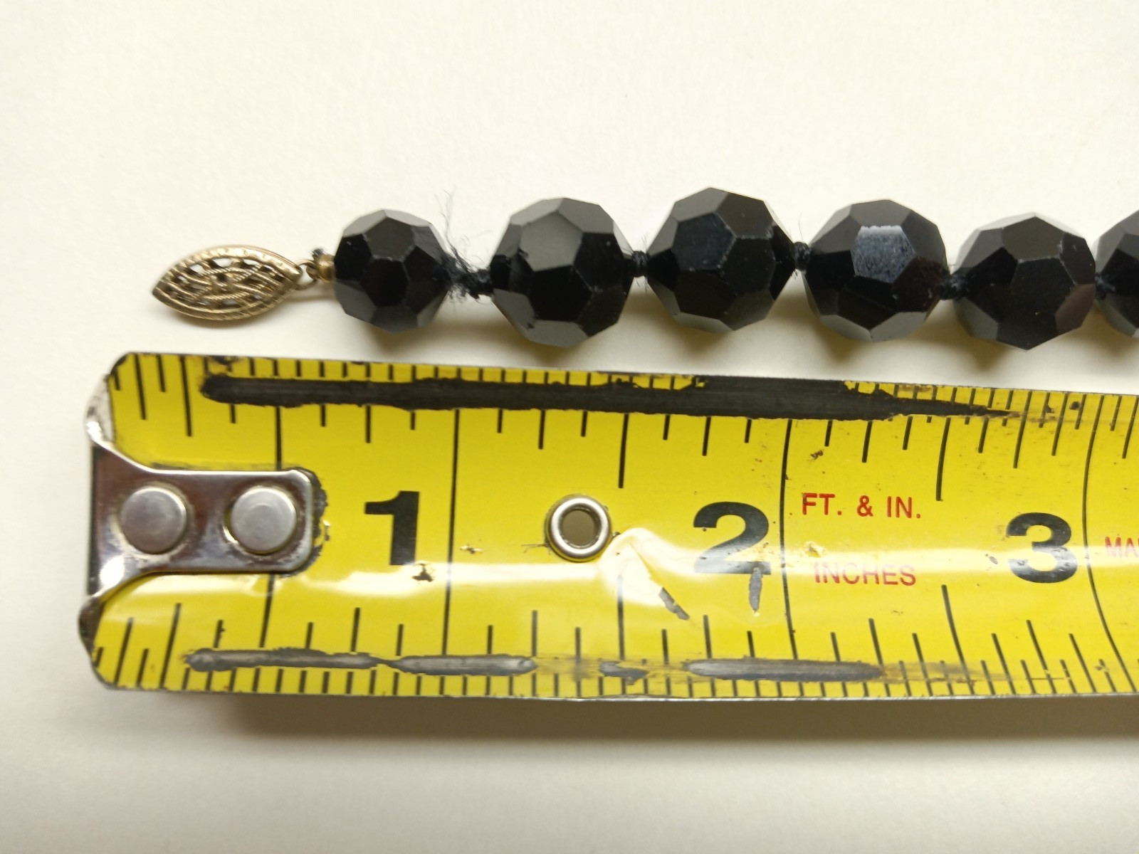 Vintage Black Onyx Faceted Beaded Necklace 64 grams 16” Gold-Tone Fishhook Clasp