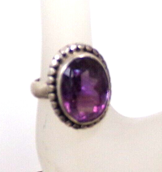 VINTAGE SILVER AMETHYST RING SIZE 9 12 x 15 mm CL88CR JZ90