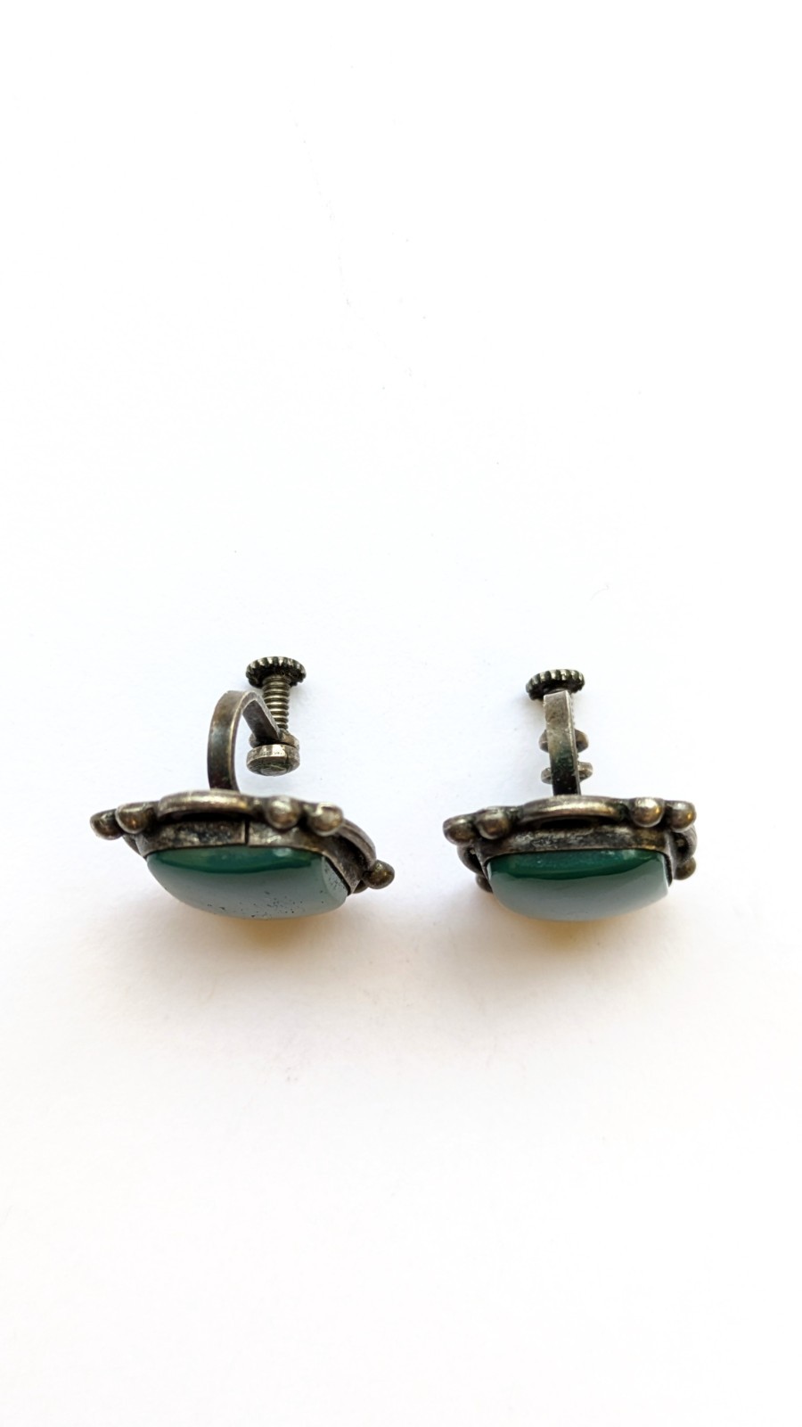 Morales Medrano 925 Sterling Silver Green Onyx Rectangular Cabochon Earrings
