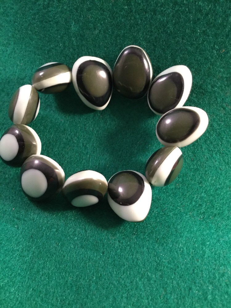 Retro Eames Mod Vintage Olive Green Lozenge Stretch Dress Bracelet Swing Party