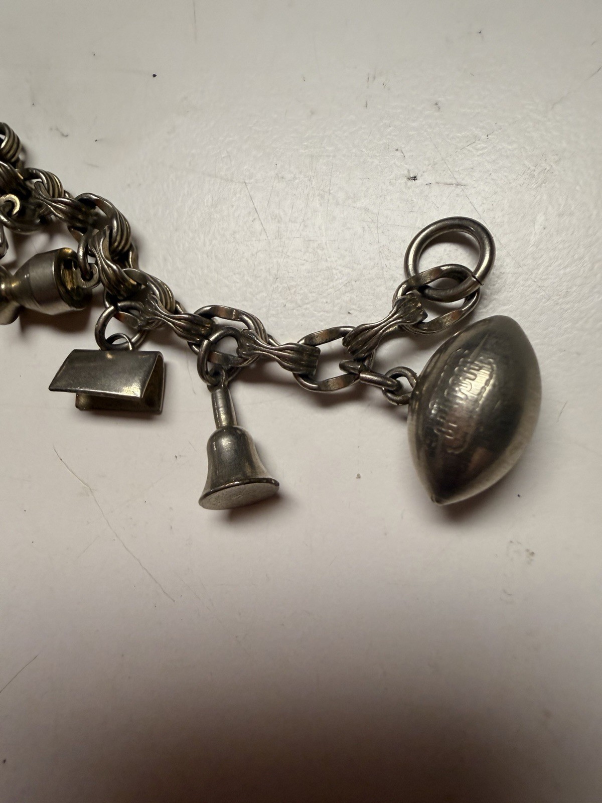 Vintage KENT Silver Tone CHARM BRACELET Signed w/15 Charms 6 1/2 Inch