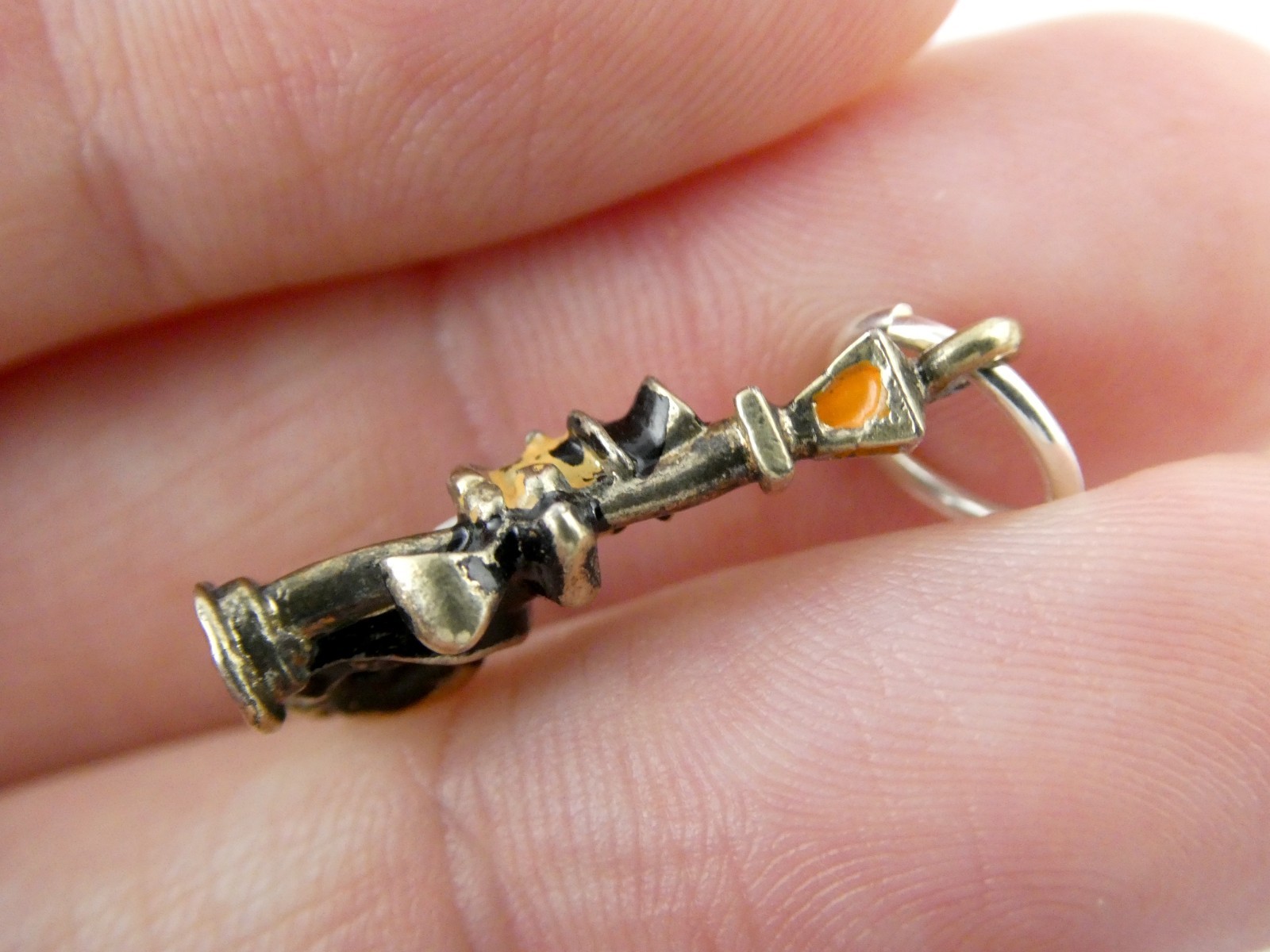 Vintage Sterling Silver Enameled Drunk Person Holding Lamp Post Charm or Pendant