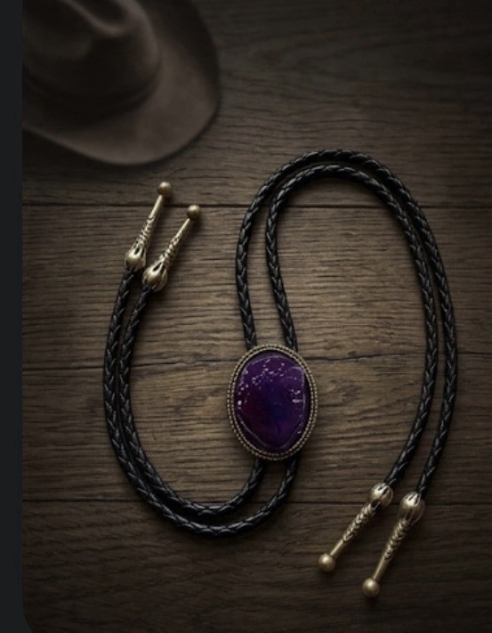 Handmade Purple Arrowhead Bolo Tie Midnight Plum Stone |Western Cowboy Neckwear