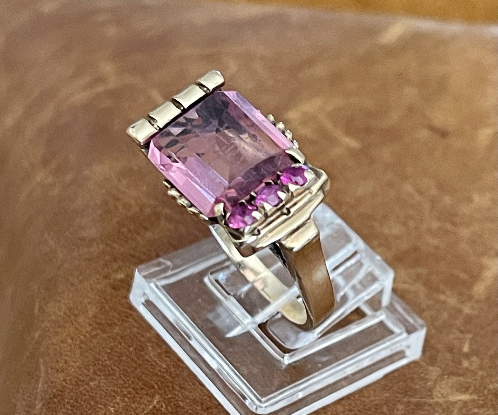 Vintage Retro 40’s-50’s 10K Yellow Gold Topaz, Ruby Stone Cocktail Ring Size 6.5