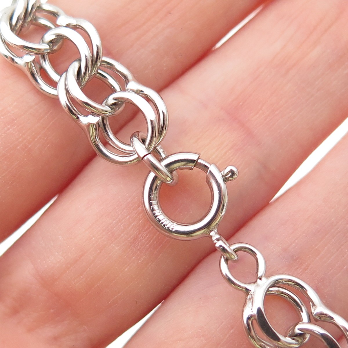 A&Z HAYWARD 925 Sterling Silver Vintage Double Rolo Link Bracelet 7″