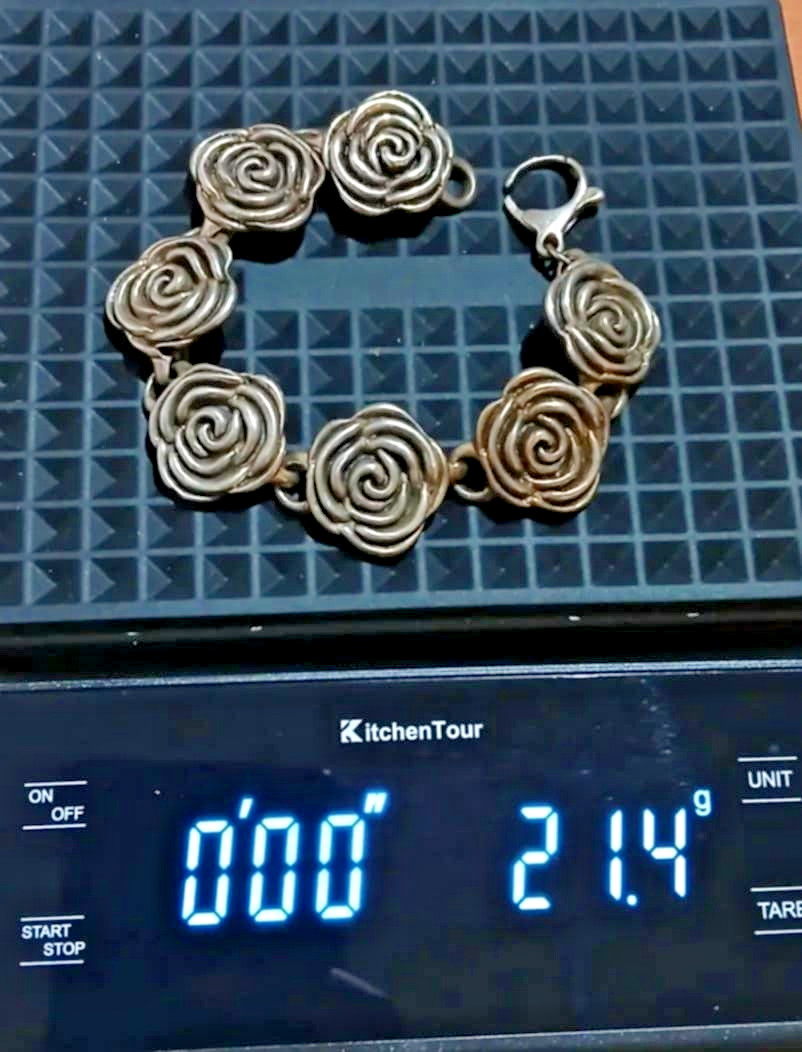 Vintage Sterling Silver 925 Women’s Jewelry Bracelet Roses 21.4 gr USA SELLER