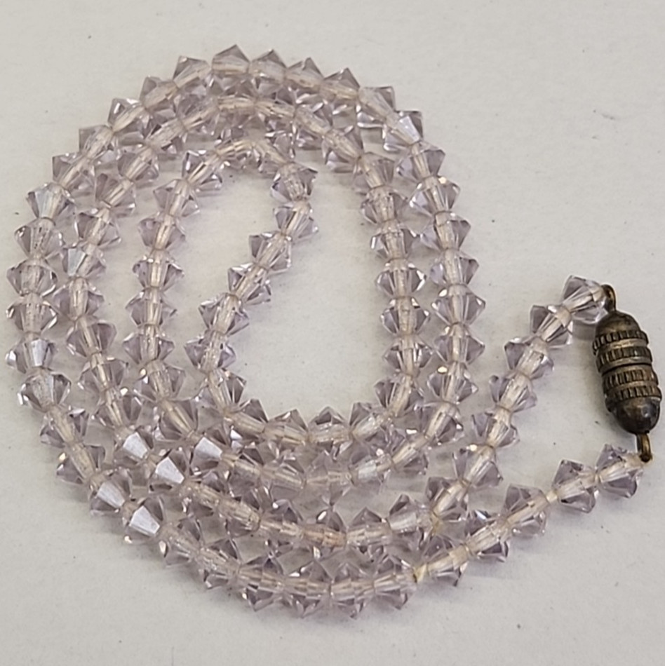 Vintage Glass Beaded Necklace Pink Bicone Dainty Choker 16″