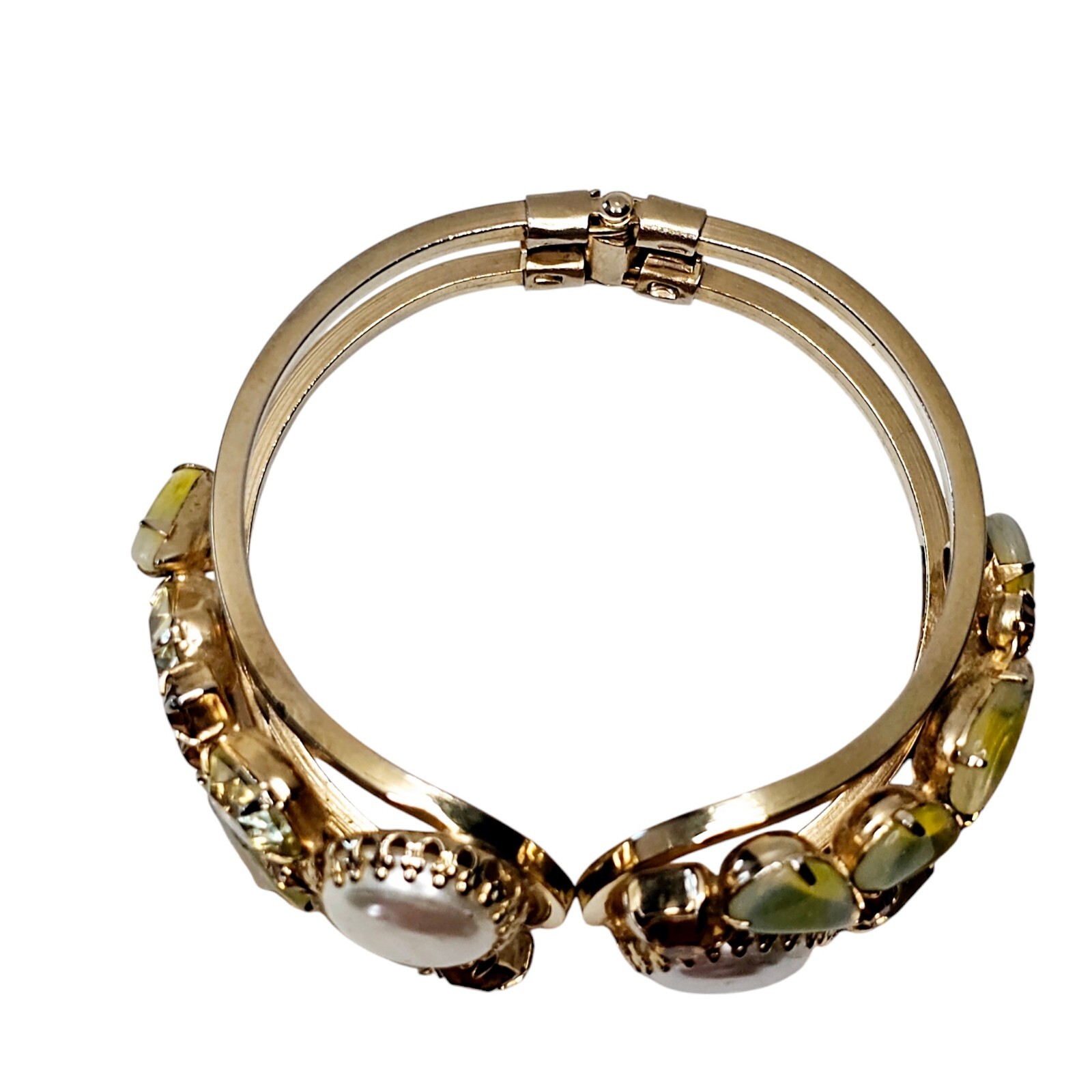 Vintage Juliana DeLizza & Elster Pearls Opalescent Rhinestone Clamper Bracelet
