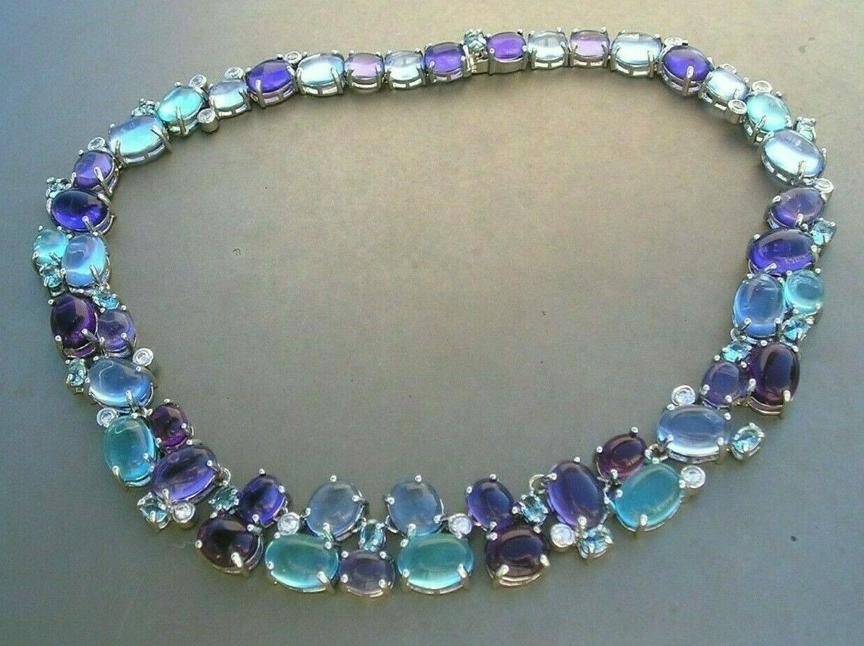 Stunning Vintage Purple Blue Glass Cabochon Open Back Statement Necklace